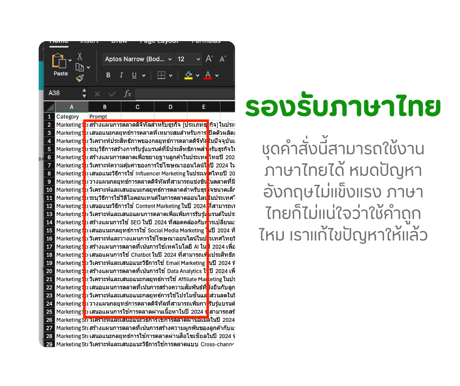 คำสั่ง Prompt AI ที่ปรึกษาการวางแผนธุรกิจและการตลาดเชิงลึก (คำสั่งใช้งาน AI สำหรับผู้บริหาร) salepage ai 6.รองรับภาษาไทย